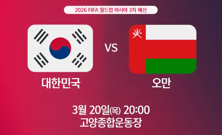 대한민국 오만 생중계 방송사, 일정, 현장 예매 방법 및 선수 명단