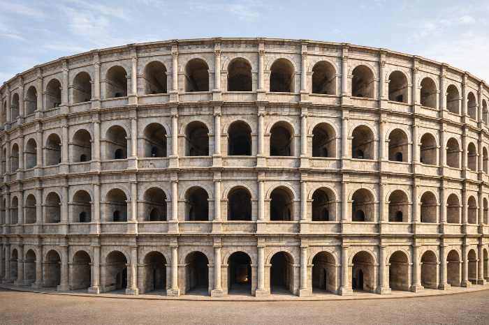 아치 구조를 활용하여 평지에 세워진 로마식 극장 건축물