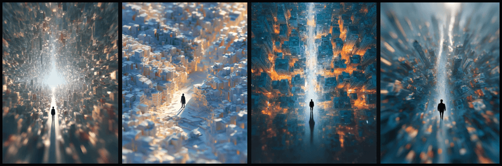 top-down 시점과 volumetric light가 충돌된 Midjourney 이미지