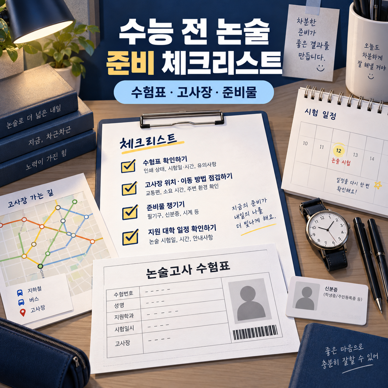 수능 전 논술 준비 체크리스트 - 수험표&middot;고사장&middot;준비물&middot;대학별 일정표