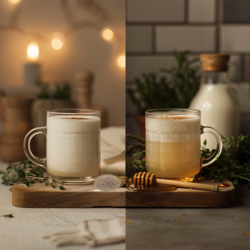 우유와 꿀을 곁들인 들깨차 비교 컷