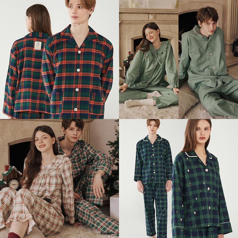 커플 잠옷 여성 남성 파티 이브니에 체크 선물 백화점 파자마