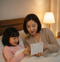 잠자리에서 다음 날 일정을 이야기하는 모습