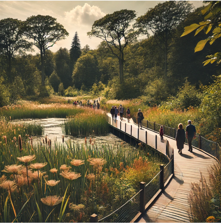 호수, 수목원 산책하는 사람들 이미지