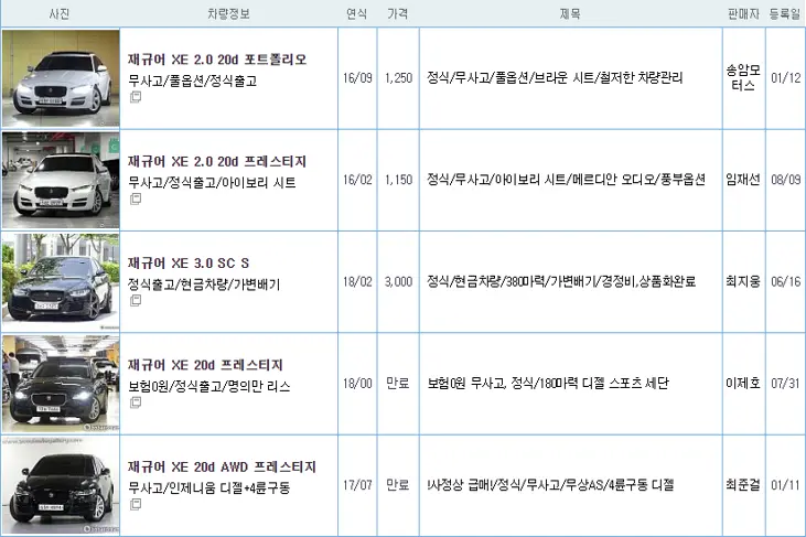 재규어 XE 중고 가격