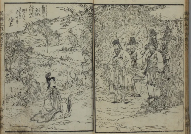 1854년《조선정벌기(絵本 朝鮮征伐記)》에 나온 금와왕 삽화