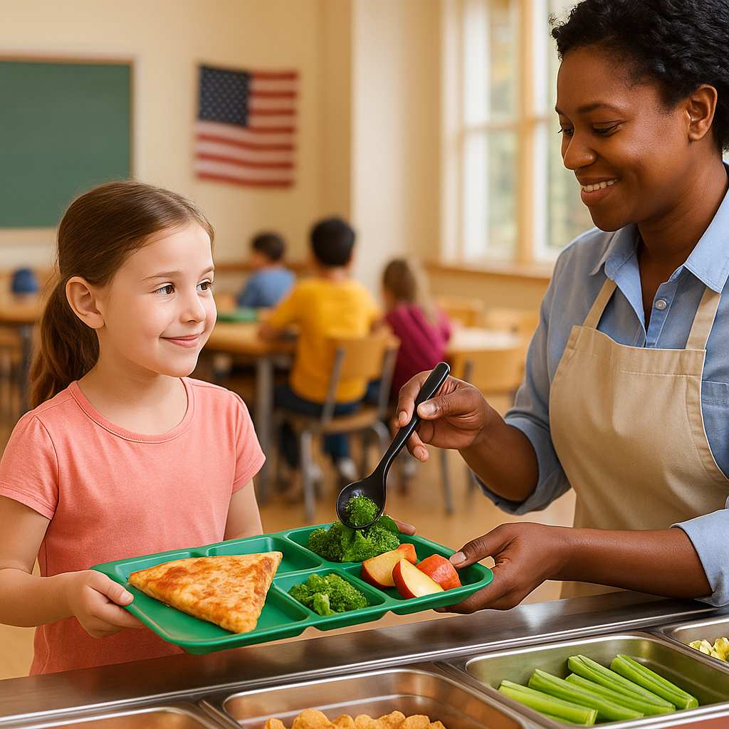 급식 배식을 받는 아이들