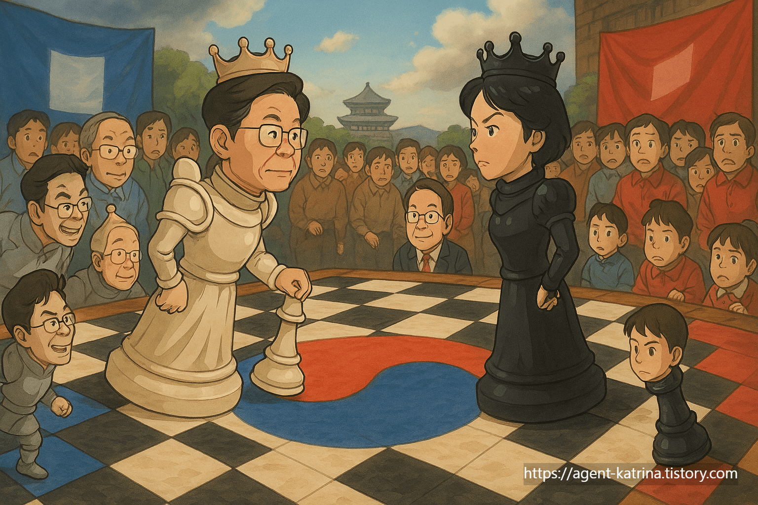 ChatGPT 지브리풍으로 그려본 무당층의 선택이 승부를 가른다! 이재명 vs 보수 잠룡 대결에서 뒤집힌 표심의 비밀