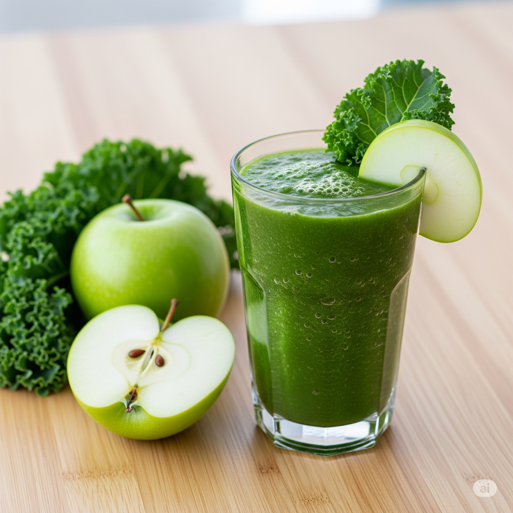 푸른 사과와 케일이 있는 건강 스무디.