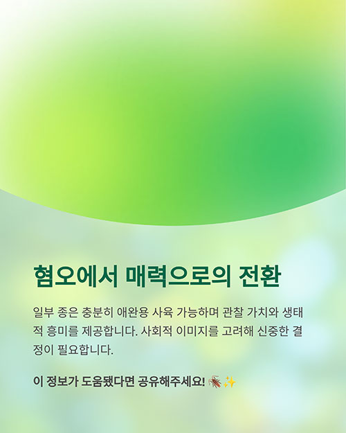 혐오에서 매력으로, 바퀴벌레 사육은 선택의 문제