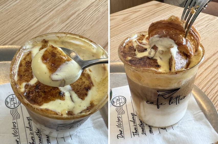 미니 크로와상을 크림에 찍어먹는 모습