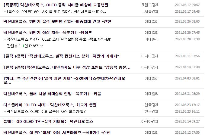 덕산네오룩스 뉴스,공시