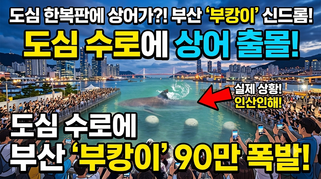도심 수로에 상어 출몰 부산 북항친수공원 부캉이