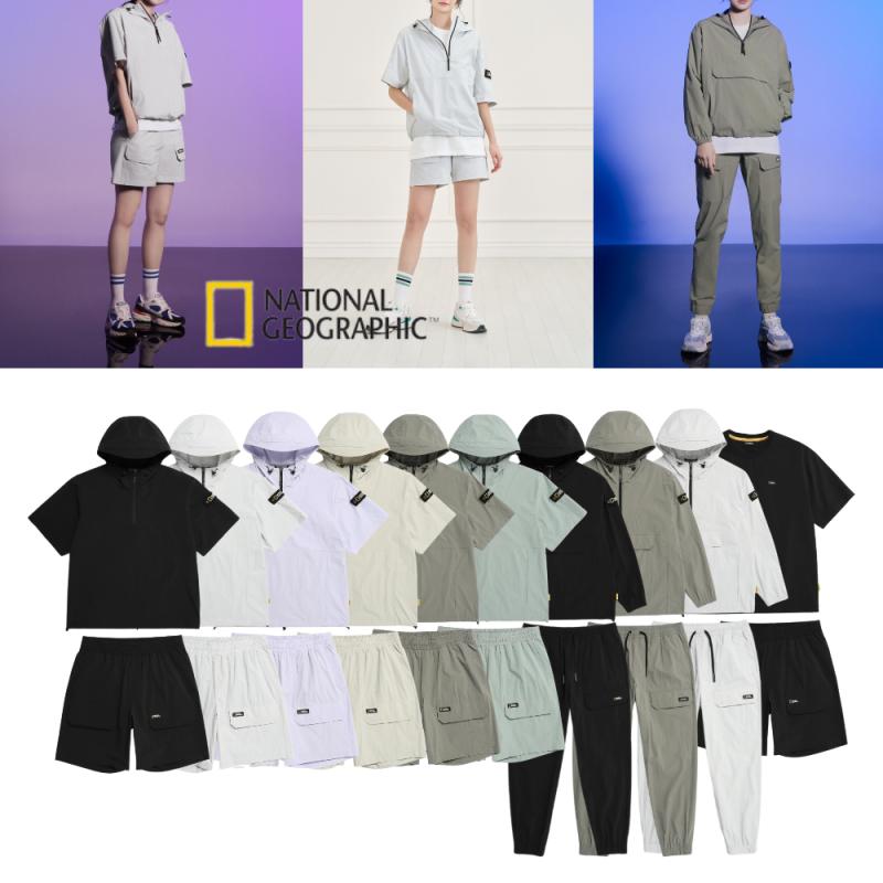 2023 내셔널지오그래픽 아델리 남자 여자 우븐트레이닝 세트 반팔 반바지 운동복 헬스복