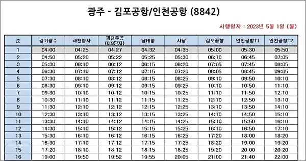 경기광주-인천공항-시간표