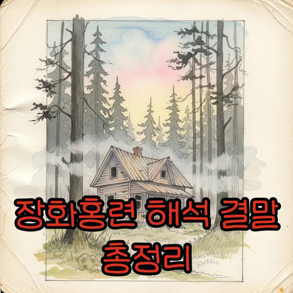 안개 낀 숲속에 홀로 서 있는 신비로운 분위기의 오래된 목조 저택