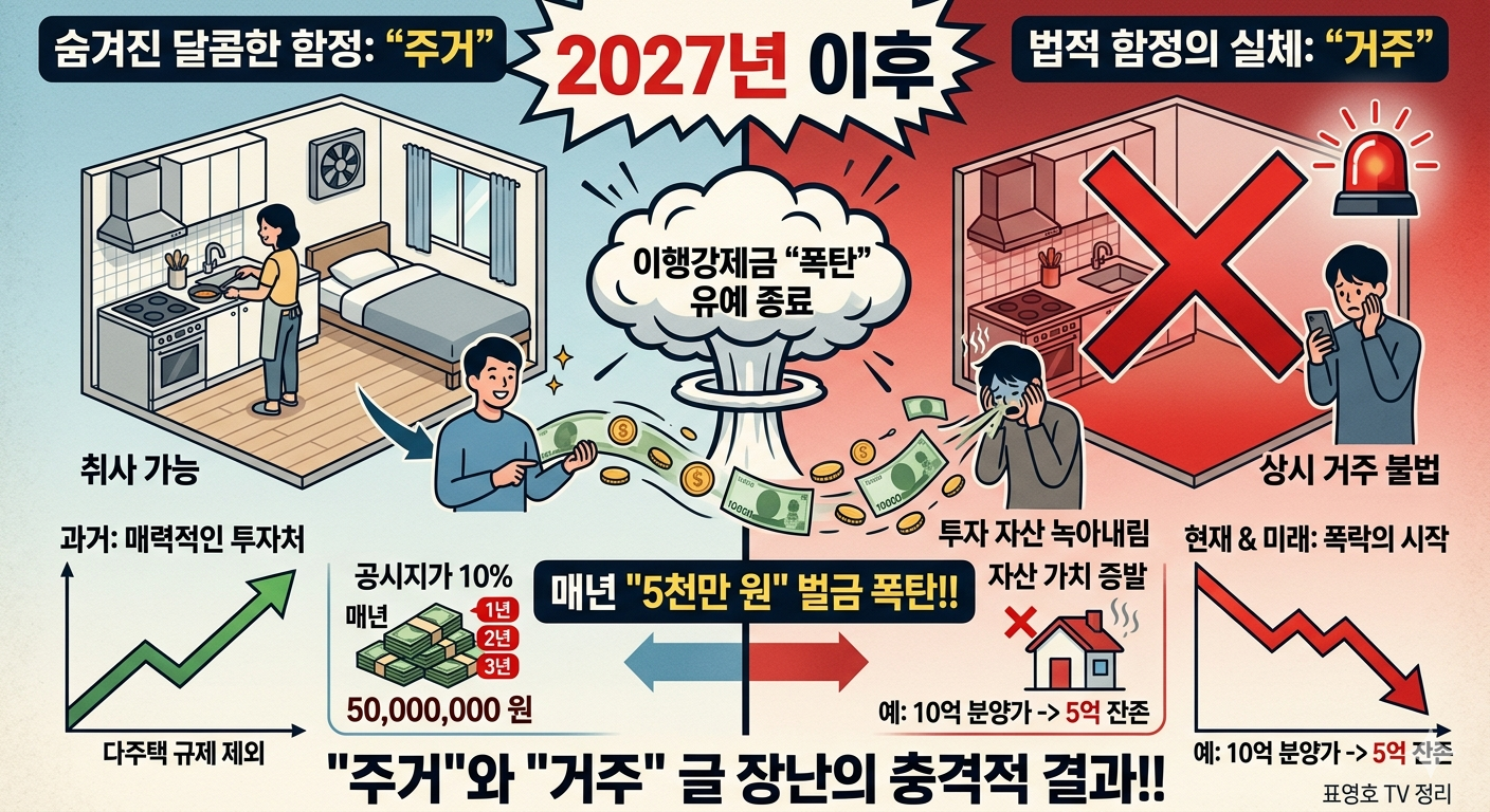 2027년 이후 생숙 매년 5천만 원 벌금 폭탄, 주거와 거주, 글 장난 충격 결과!!