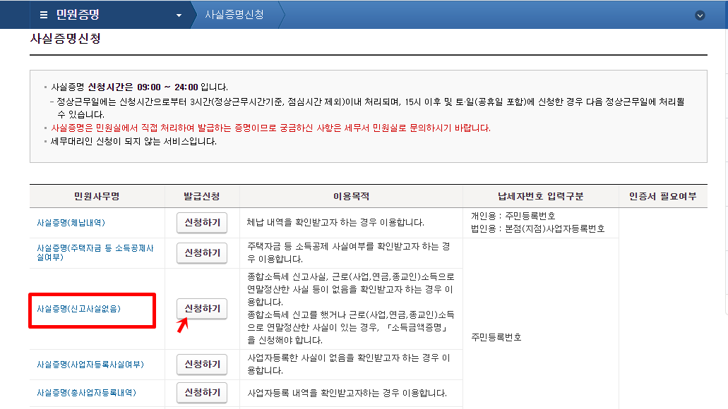 무소득사실증명원