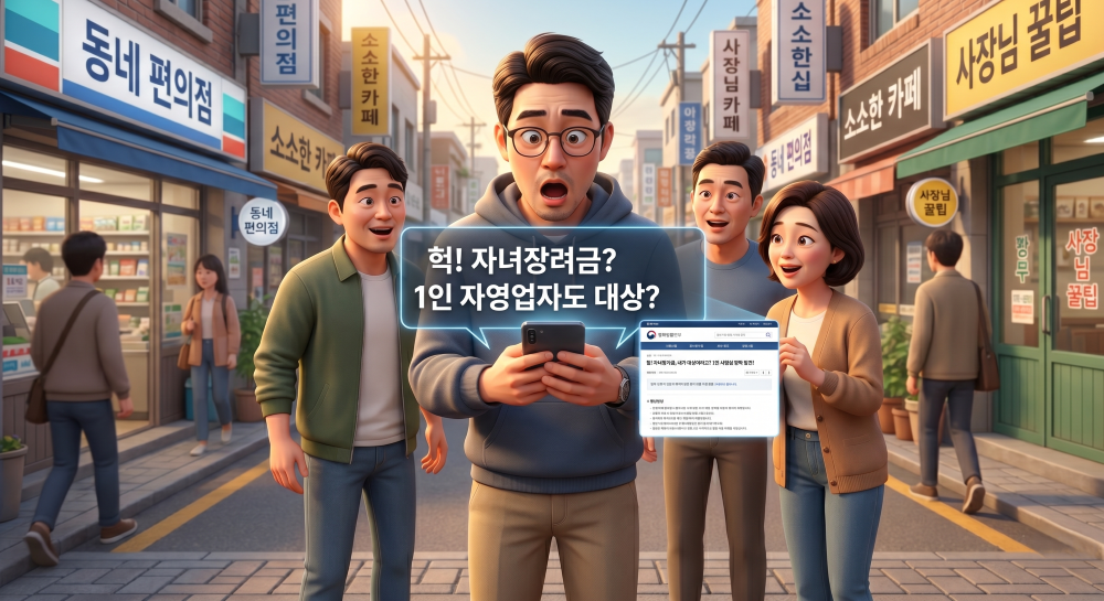 자녀장려금 제도에 대해 검색하는 모습을 재현한 캐릭터 이미지