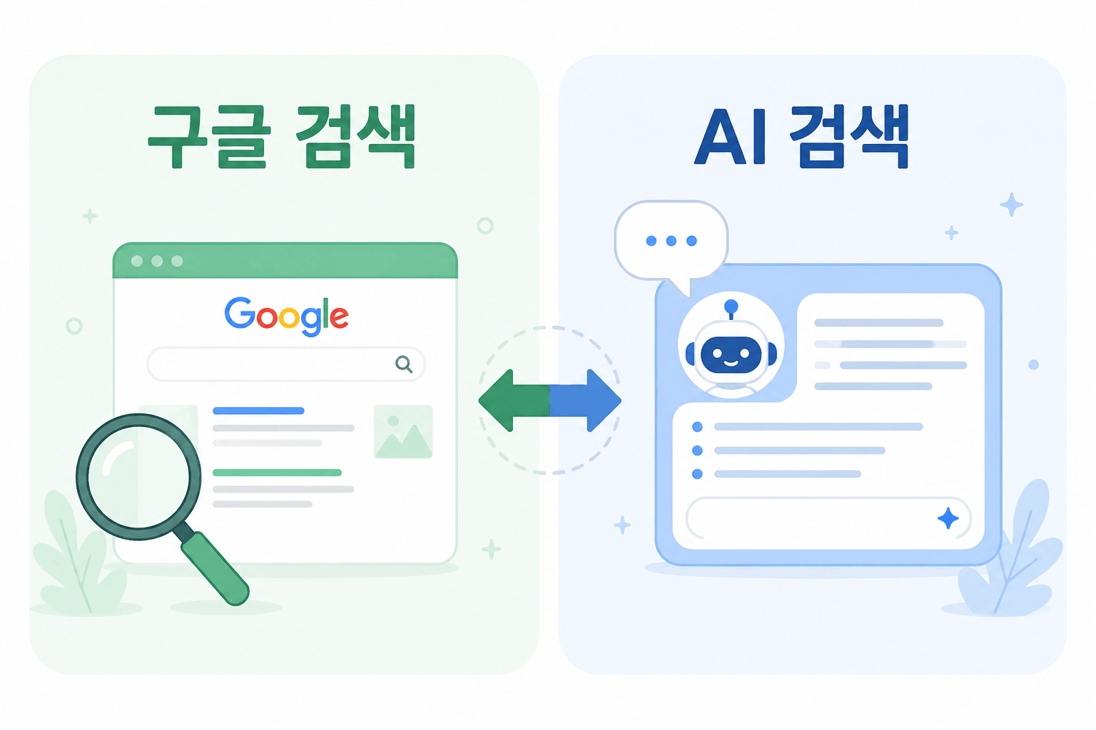 AI 검색과 구글 검색 차이를 비교한 인포그래픽