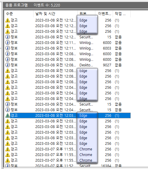 이벤트 뷰어 기록