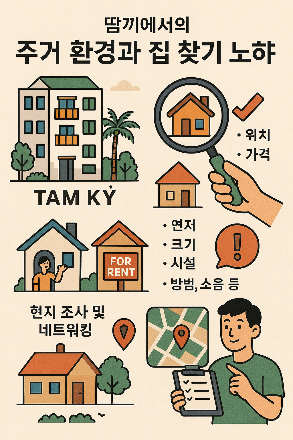 다낭(구 땀끼) 주거 환경과 집 찾기 노하우 - 위치, 가격, 연차, 크기, 시설, 방범, 소음 등 현지 조사 및 네트워킹 가이드