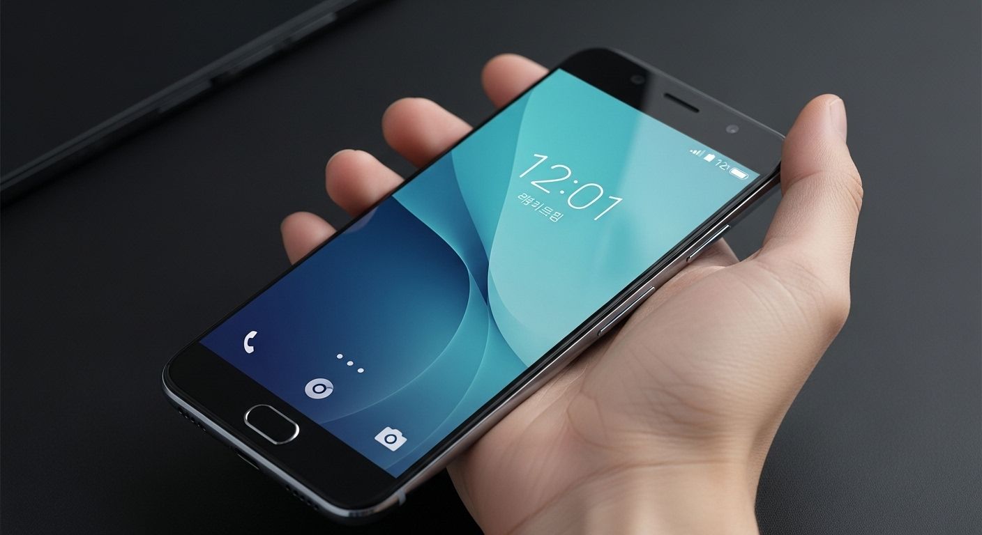 첫 식사 시간에 스마트폰 시계 보는 장면