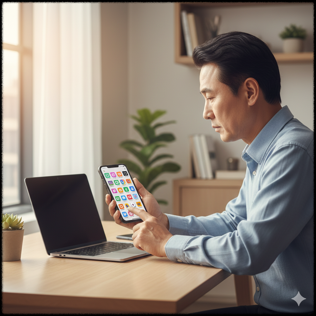 무료 편집 앱 비교를 위해 여러 앱을 테스트하는 모습