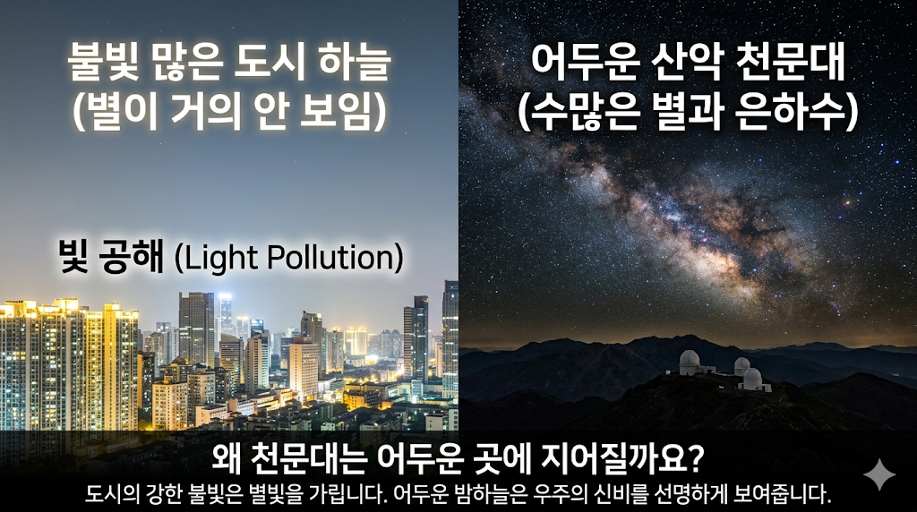 천문대는 왜 도시보다 어두운 곳에 지어질까? 관측 환경의 조건 쉽게 설명하기