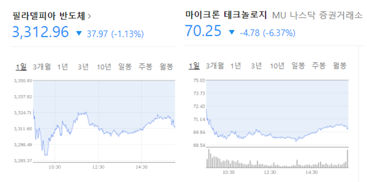 필라델피아 반도체 지수-마이크론 주가