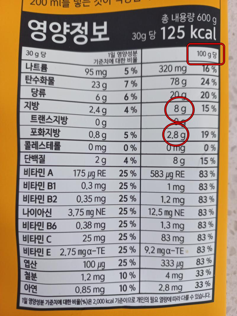 노브랜드 블루베리 그래놀라 시리얼 영양정보