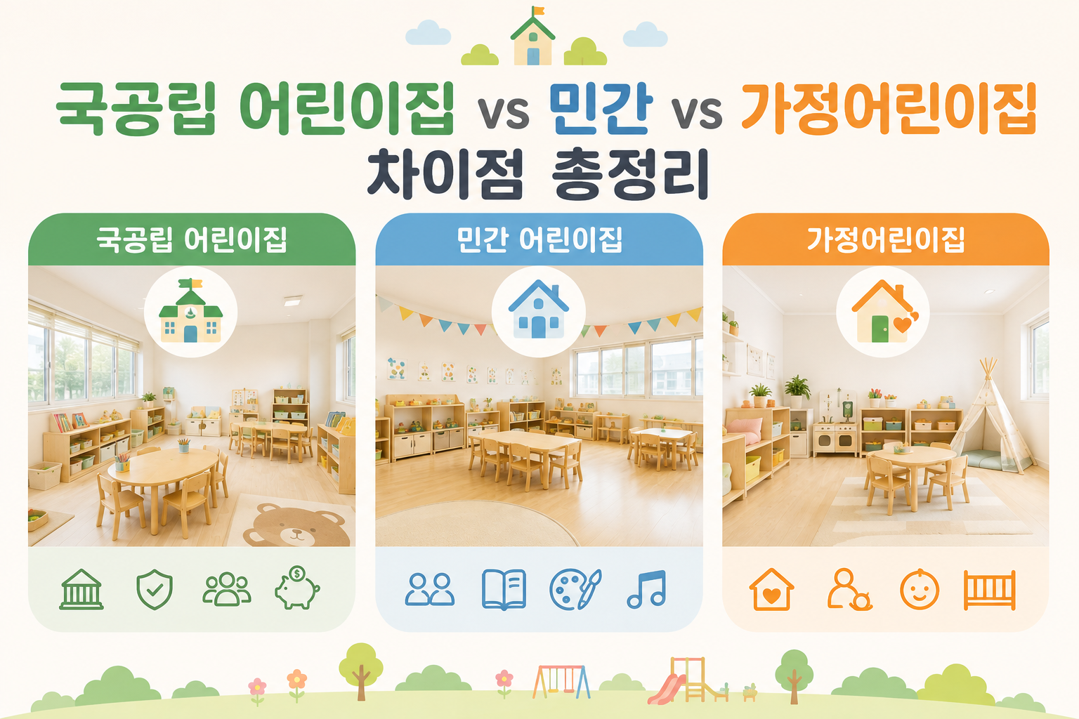 국공립, 민간, 가정 어린이집 비교 사진