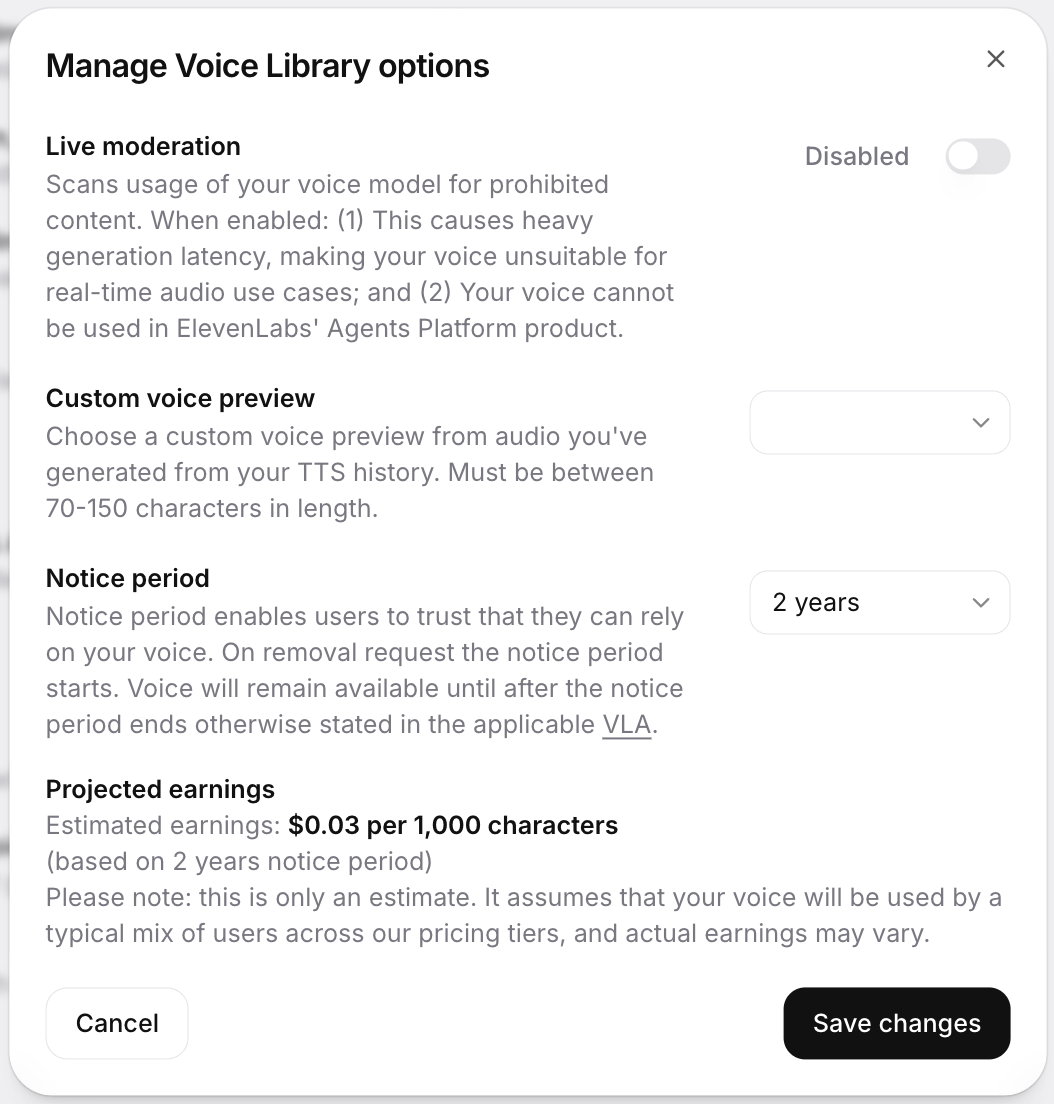 Manage Voice Library options