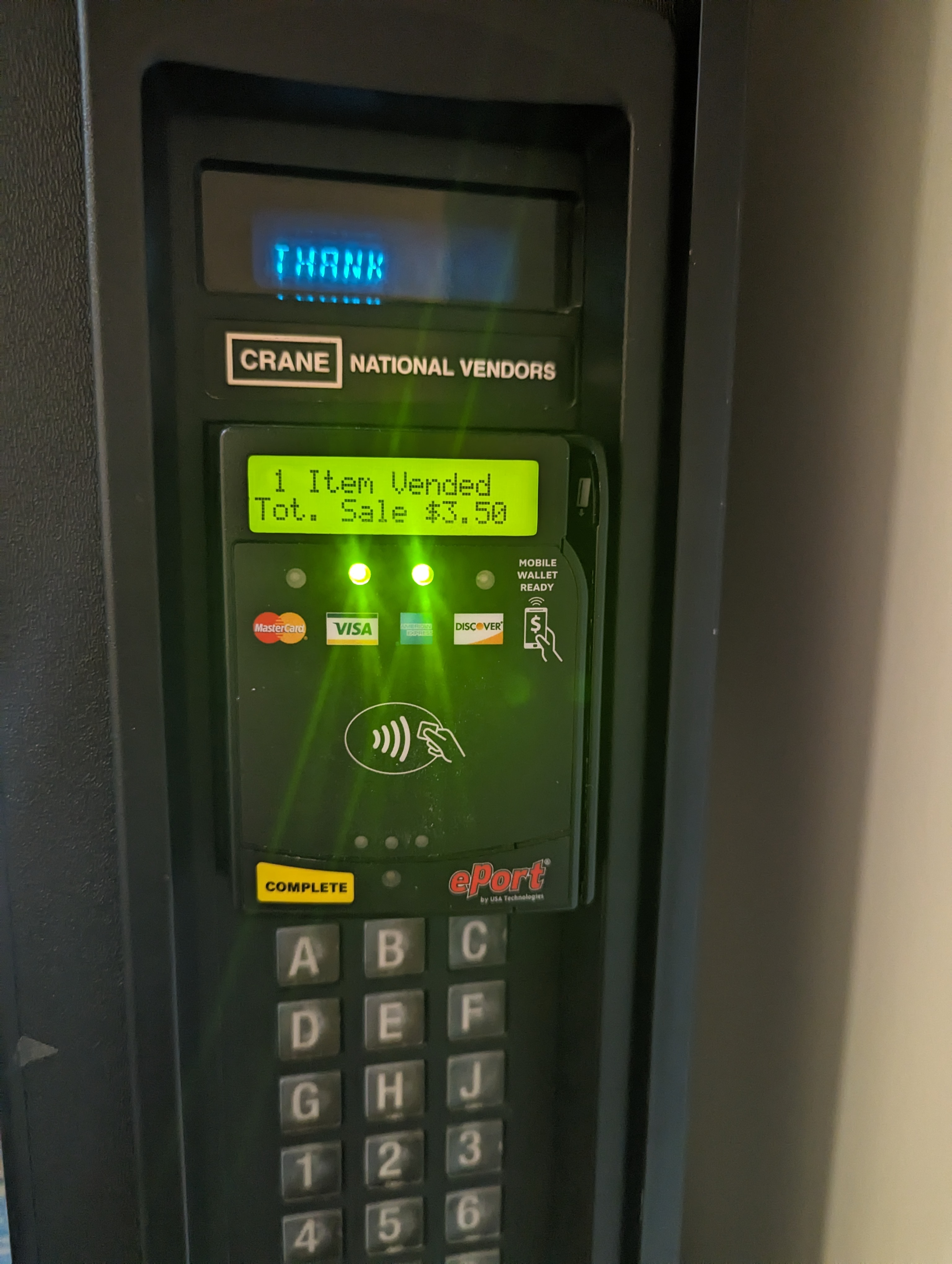 Item Vended Tot. Sale $3.50