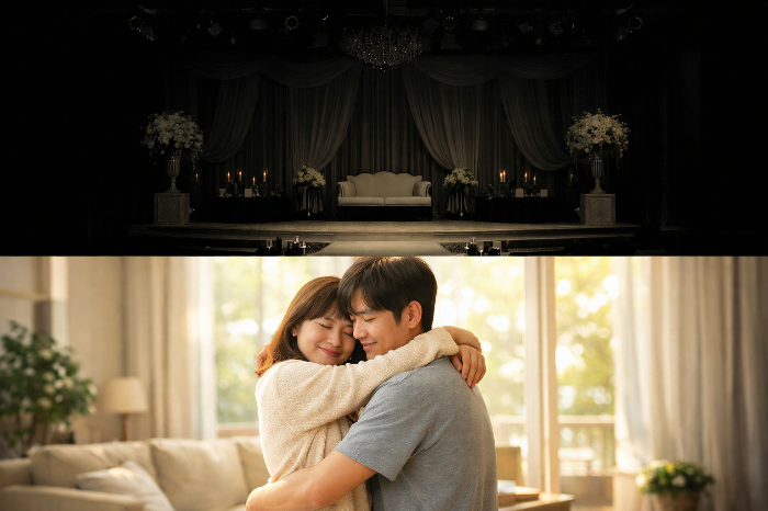 화려한 무대 대신 소박한 일상의 행복을 선택한 커플의 모습.