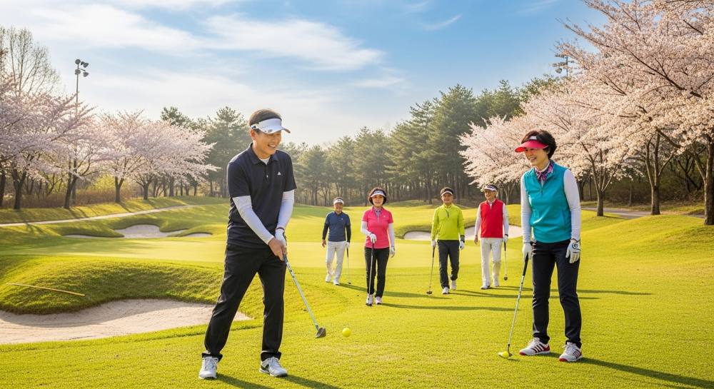 파크골프 모여서 하는 사진