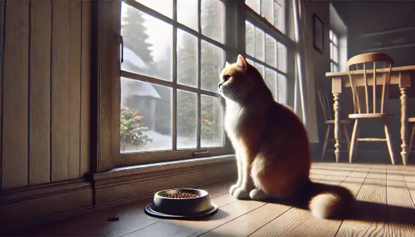 창가에 앉아 슬픈 눈빛으로 집사를 기다리는 고양이.