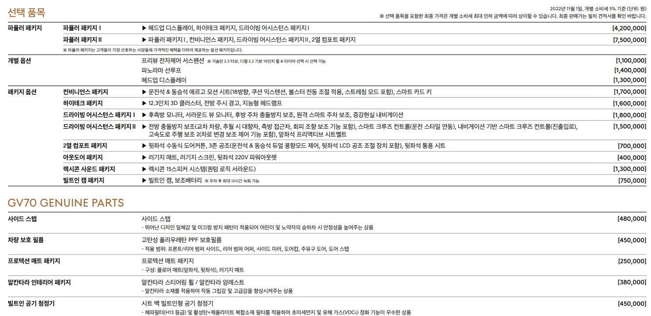 제네시스 GV70 추가옵션