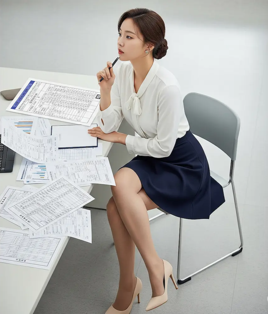 외국인 신용카드 발급 조건을 알아보기 위해 은행 서류들을 책상에 펼쳐놓고 신중하게 검토하는 여성