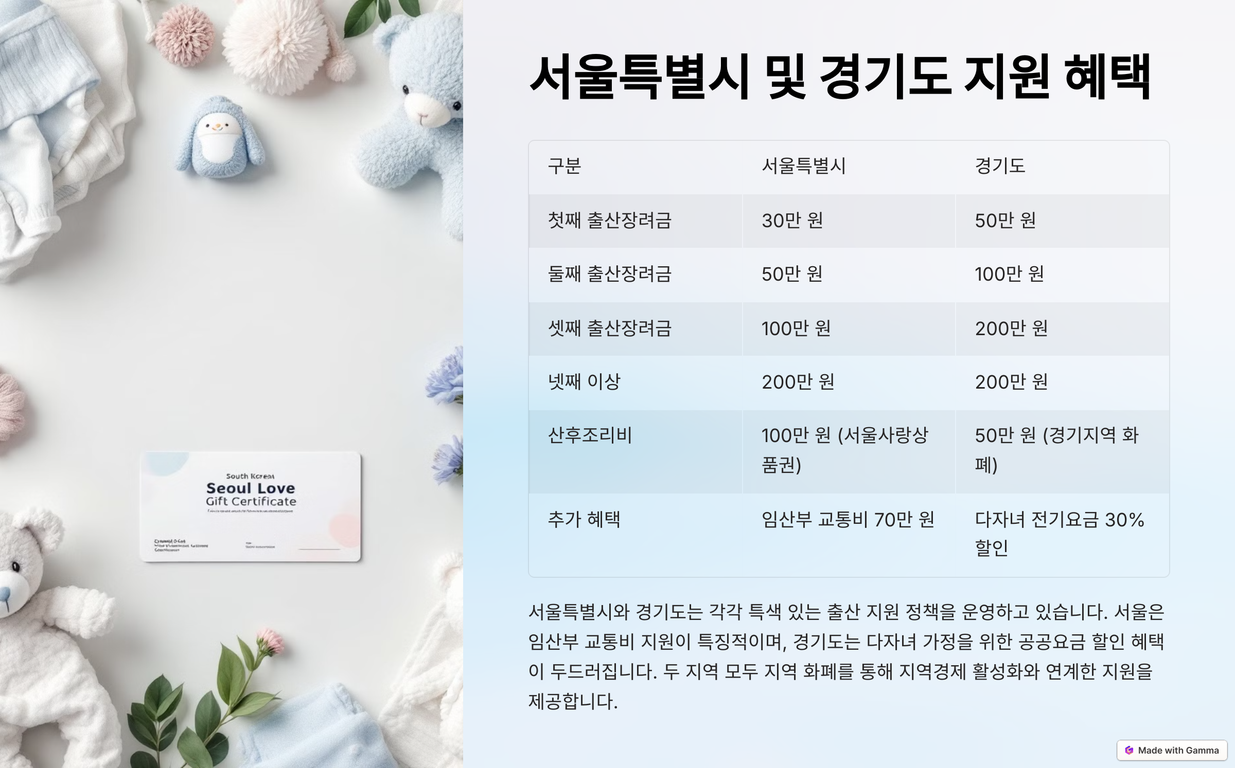 서울특별시 및 경기도 지원혜택