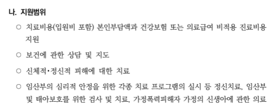 가정폭력피해자 치료회복 프로그램 의료비지원