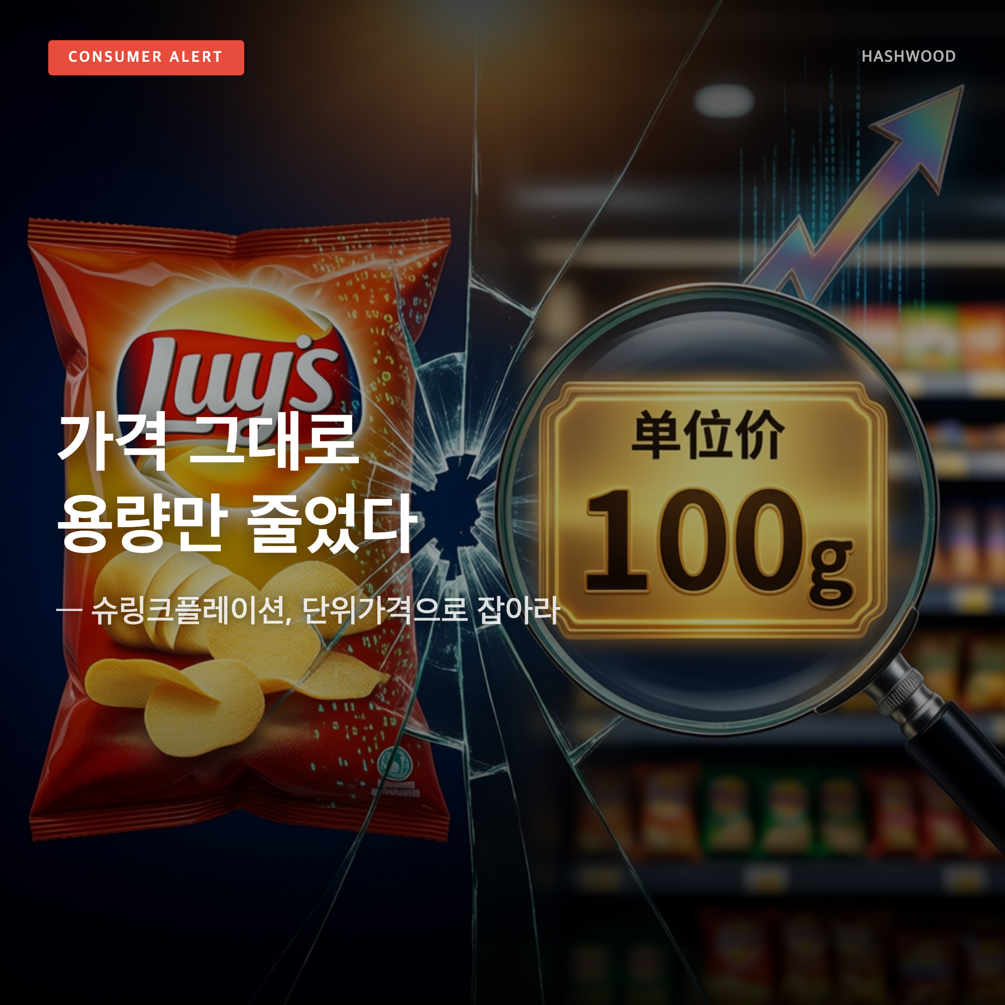 그림: 가격 그대로 용량만 줄었다 — — 슈링크플레이션, 단위가격으로 잡아라