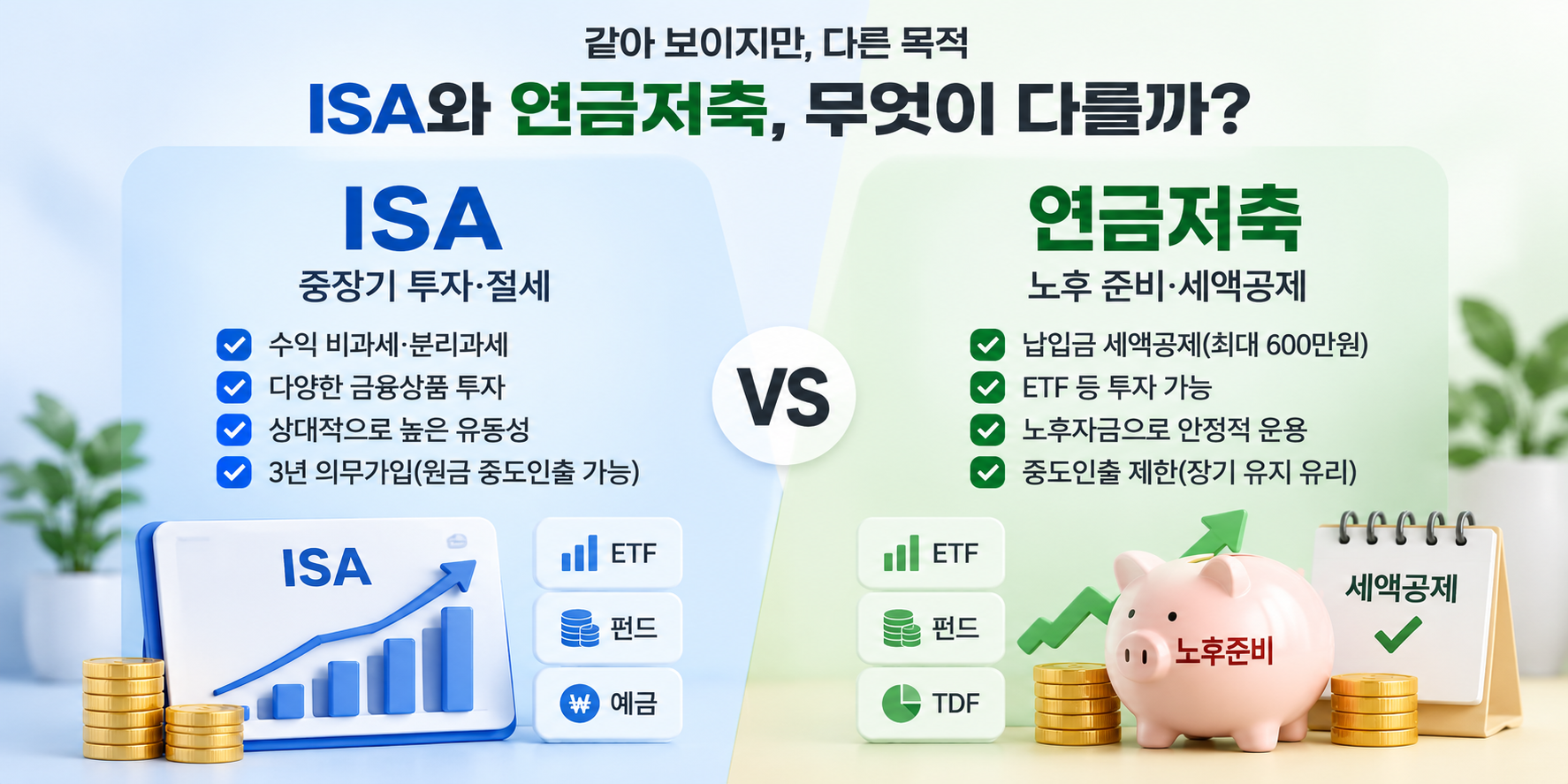 ISA와 연금저축 차이 및 ETF 투자 세액공제 비교 이미지