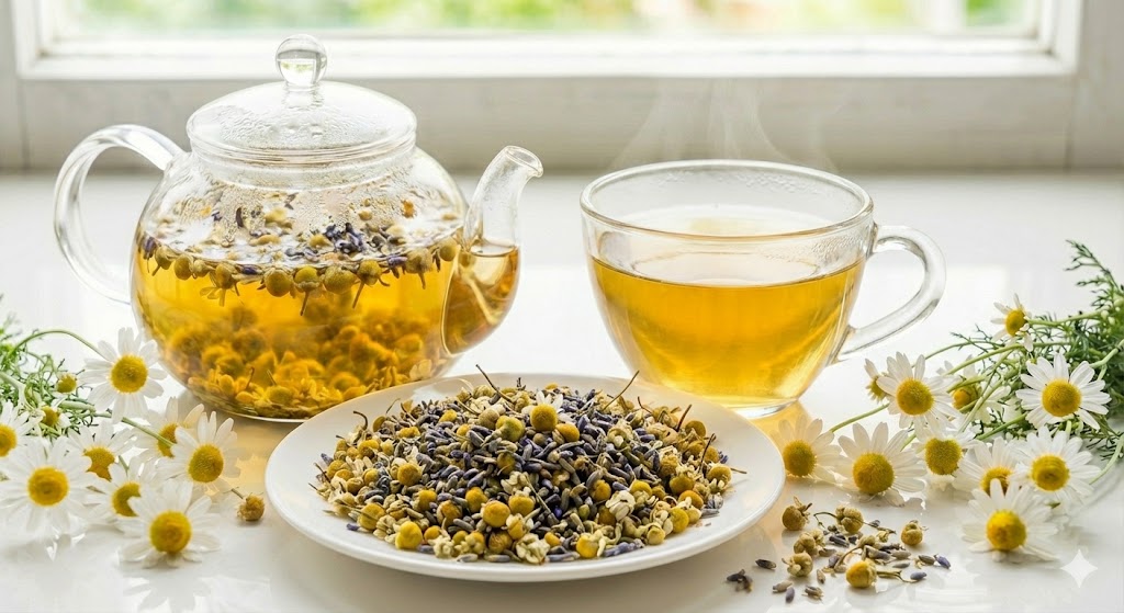 신경 안정 효과가 극대화되어 불면증 해소에 좋은 캐모마일, 라벤더 블랜딩 허브차