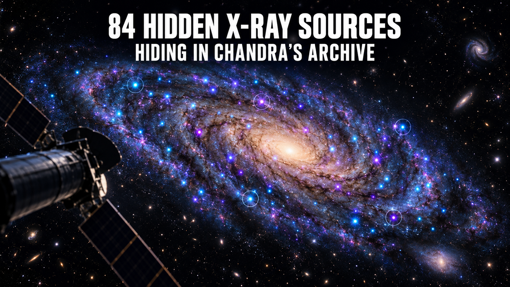 Conceptual view of a spiral galaxy marked with hidden hypersoft X-ray sources found in Chandra archival data.