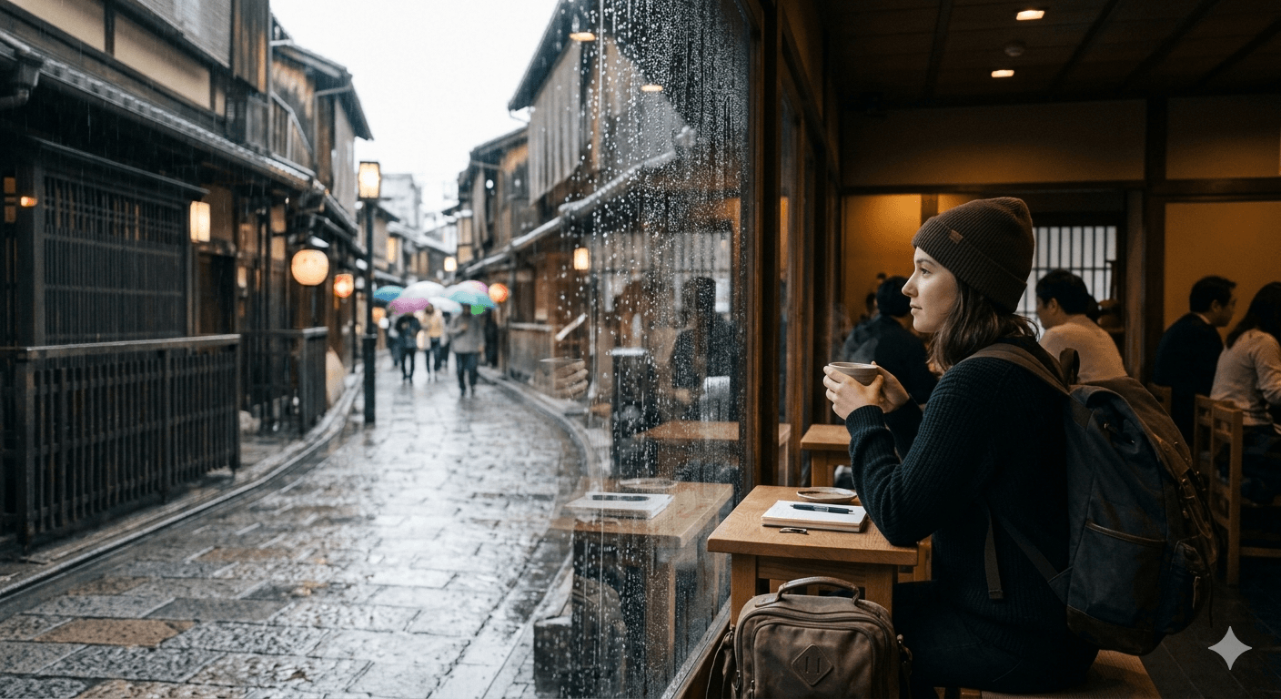 통제할 수 없는 날씨 속에서도 자신만의 리듬을 유지하는 노마드의 순간