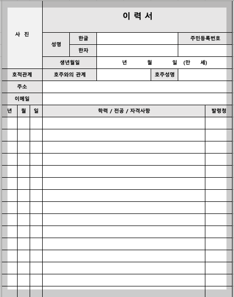 이력서 양식 무료 다운로드 2024 최신버전