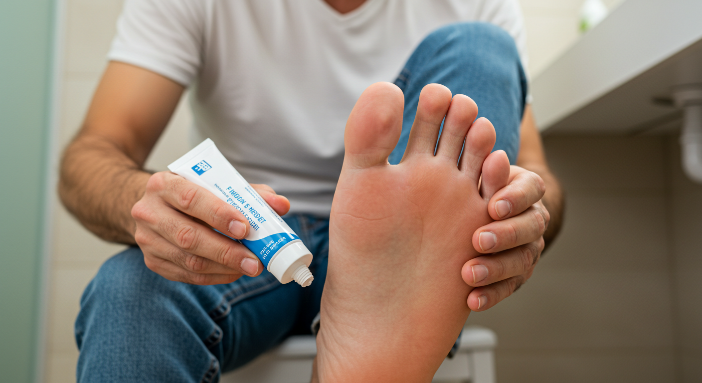 무좀 치료를 위해 연고 바름