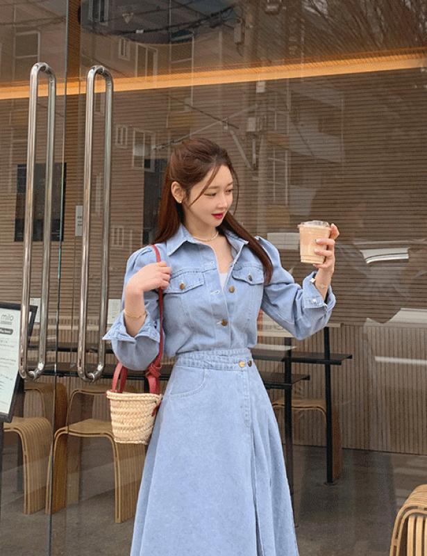 셔츠+스커트 SET (면100)일로일로 데님 투피스