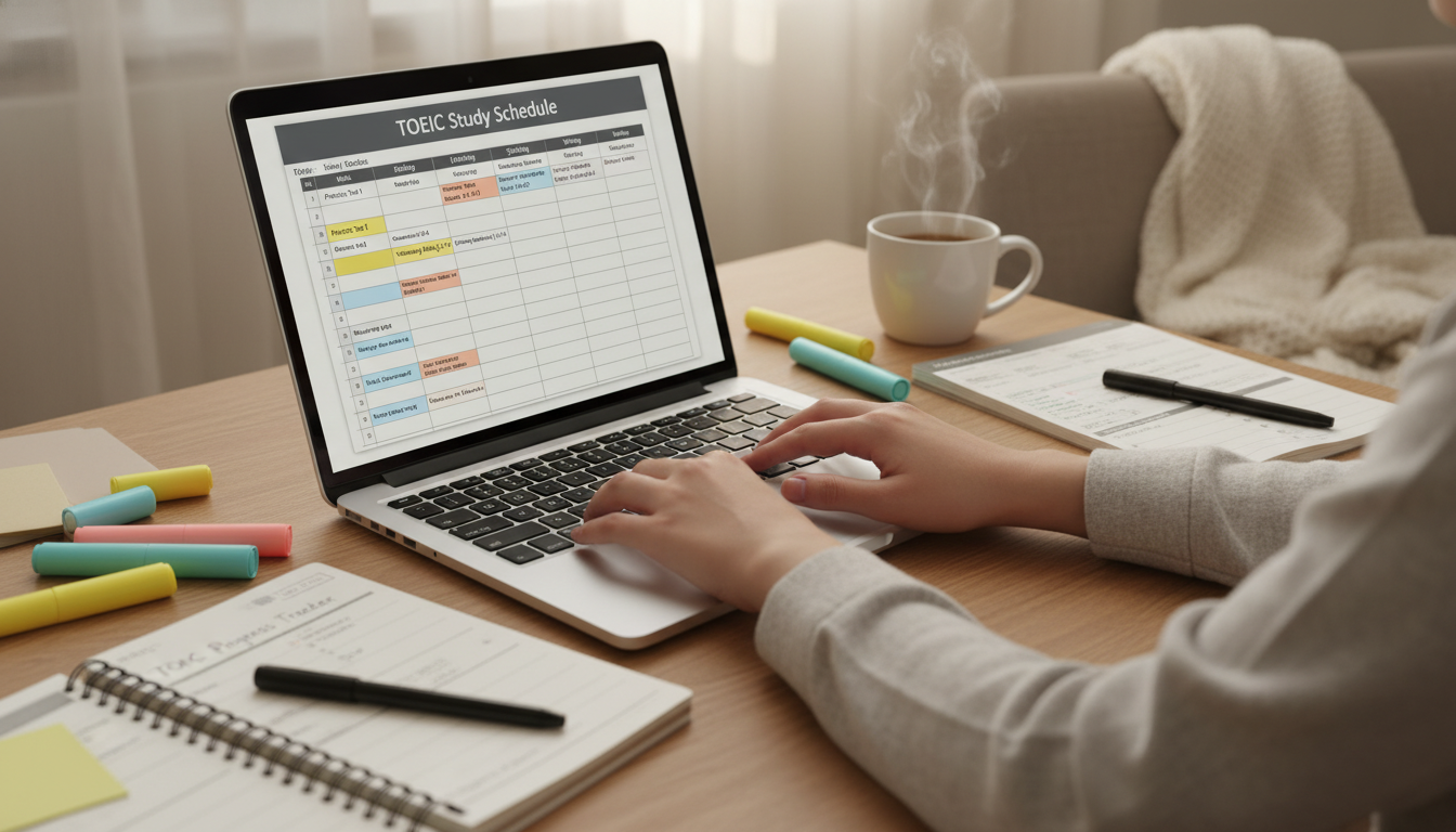 토익 단기 완성을 위한 체계적인 학습 플래너와 집중하는 공부 모습